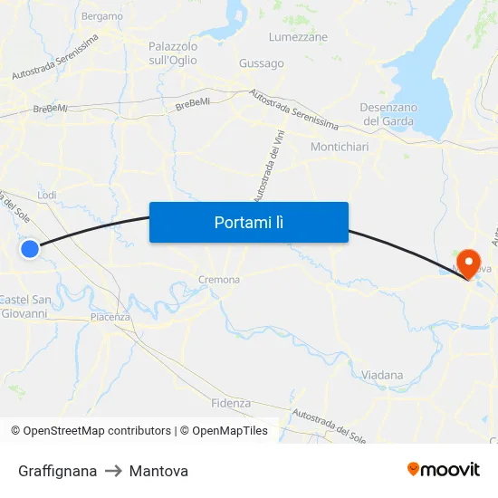 Graffignana to Mantova map