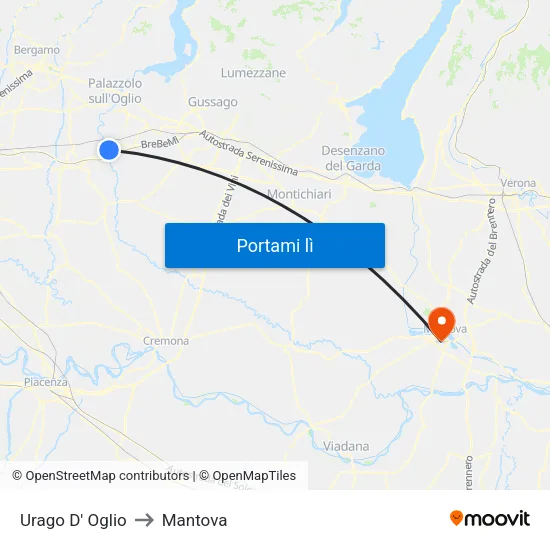 Urago D' Oglio to Mantova map