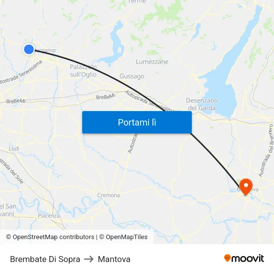 Brembate Di Sopra to Mantova map
