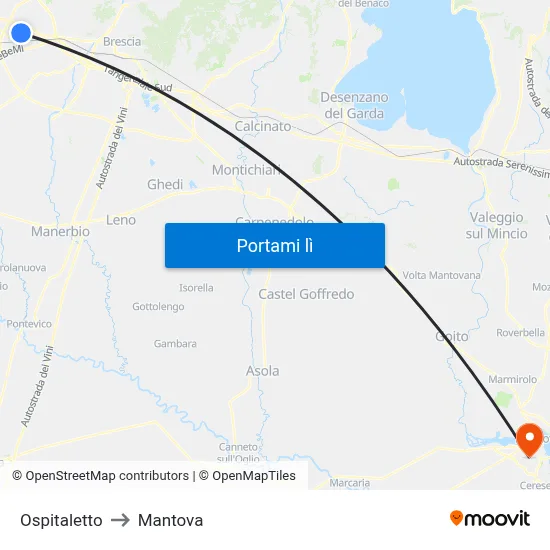 Ospitaletto to Mantova map