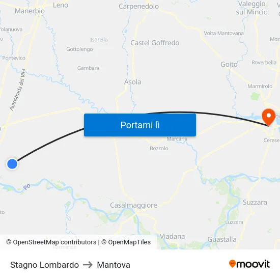 Stagno Lombardo to Mantova map