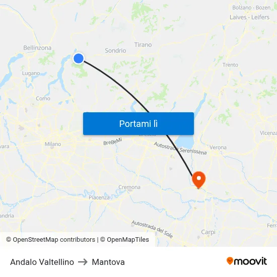 Andalo Valtellino to Mantova map