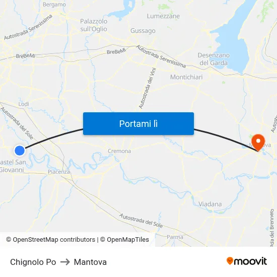 Chignolo Po to Mantova map