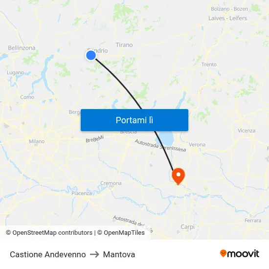 Castione Andevenno to Mantova map