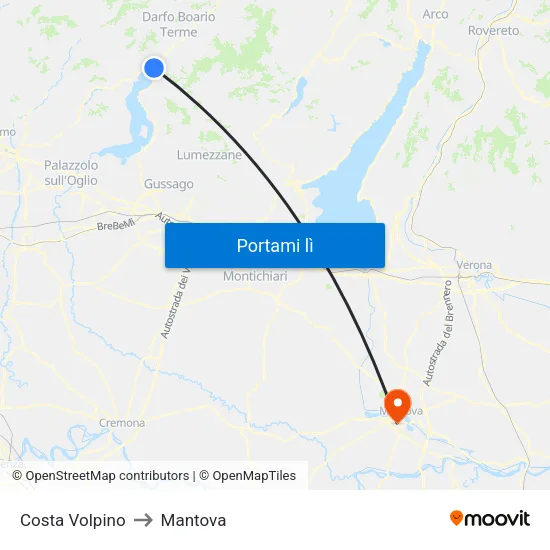 Costa Volpino to Mantova map