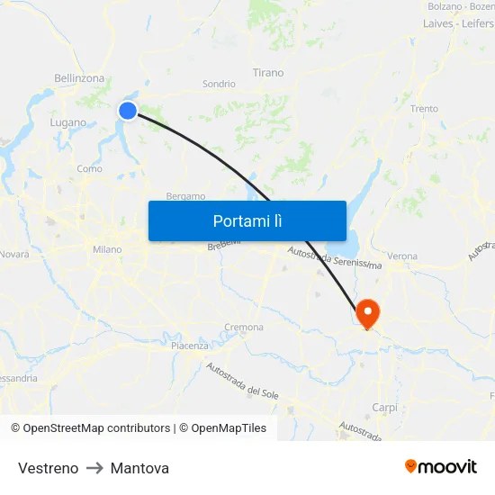 Vestreno to Mantova map
