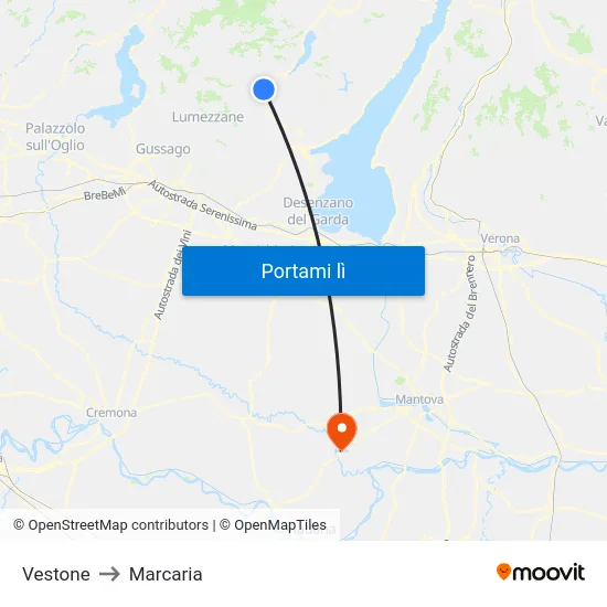 Vestone to Marcaria map