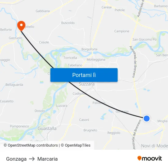 Gonzaga to Marcaria map