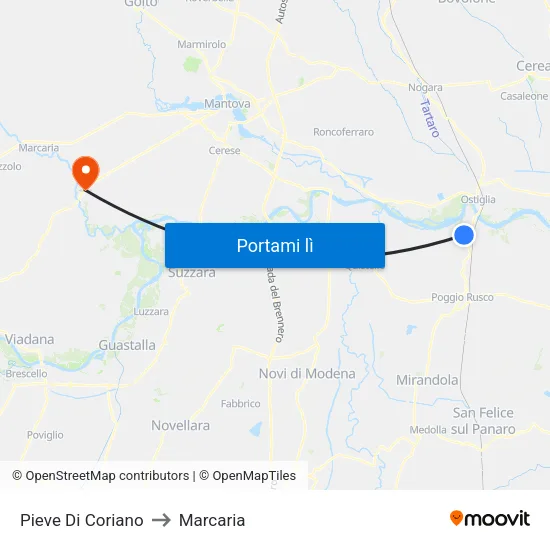 Pieve Di Coriano to Marcaria map