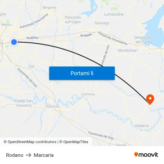 Rodano to Marcaria map