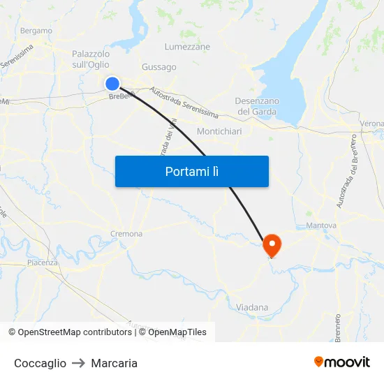 Coccaglio to Marcaria map