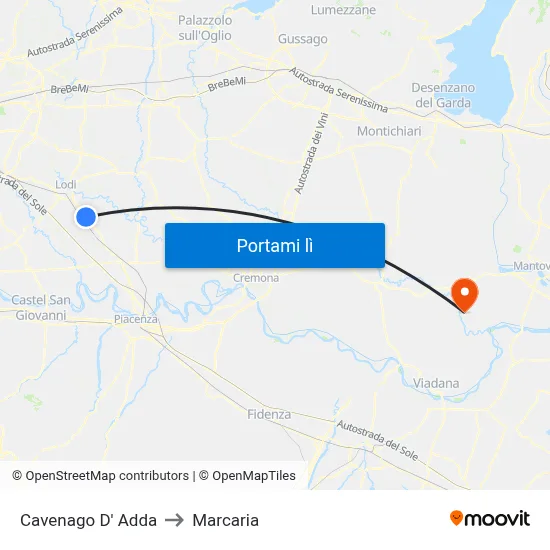 Cavenago D' Adda to Marcaria map