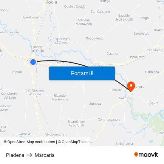 Piadena to Marcaria map