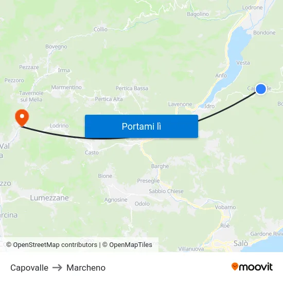 Capovalle to Marcheno map