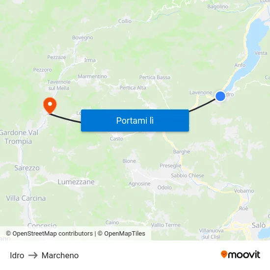 Idro to Marcheno map