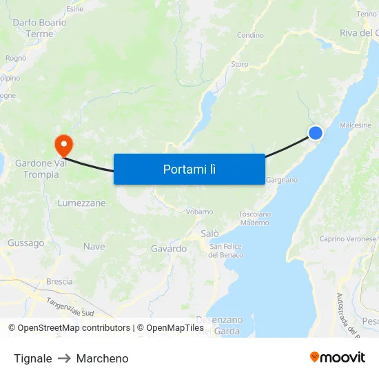 Tignale to Marcheno map