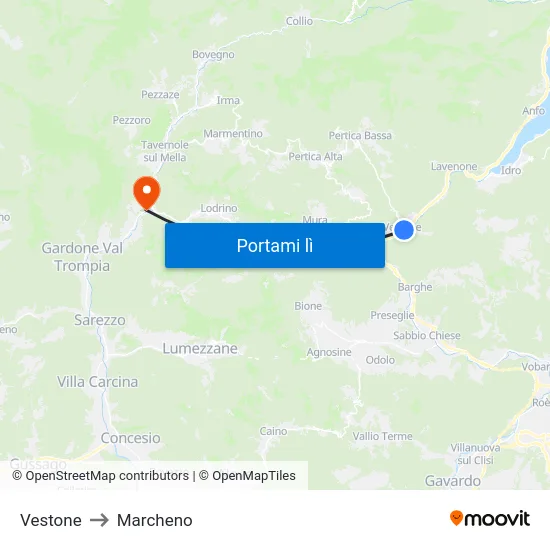 Vestone to Marcheno map