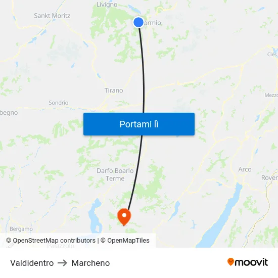 Valdidentro to Marcheno map