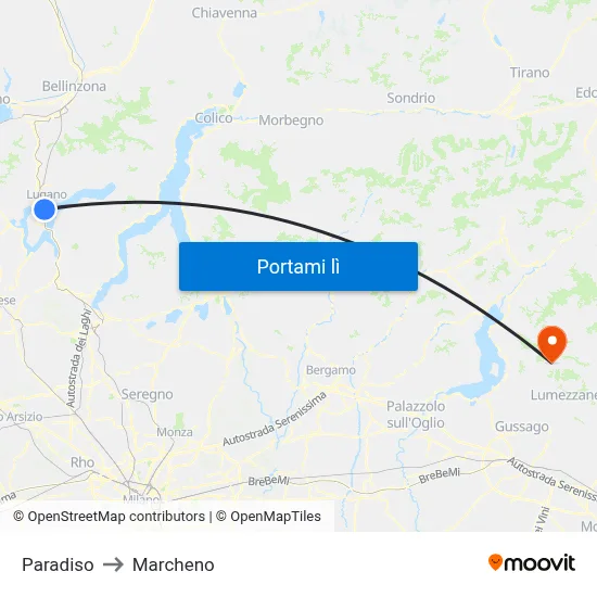 Paradiso to Marcheno map