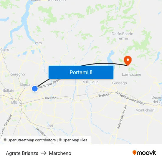 Agrate Brianza to Marcheno map