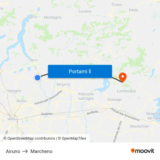 Airuno to Marcheno map