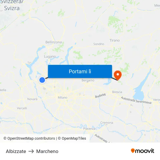 Albizzate to Marcheno map