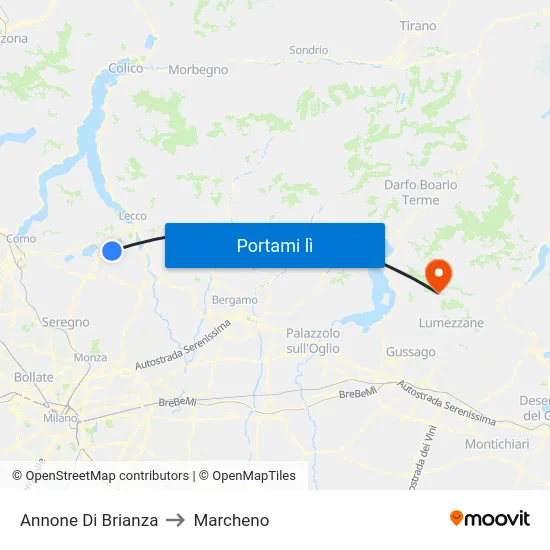 Annone Di Brianza to Marcheno map