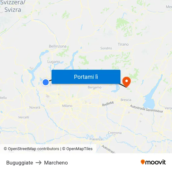 Buguggiate to Marcheno map