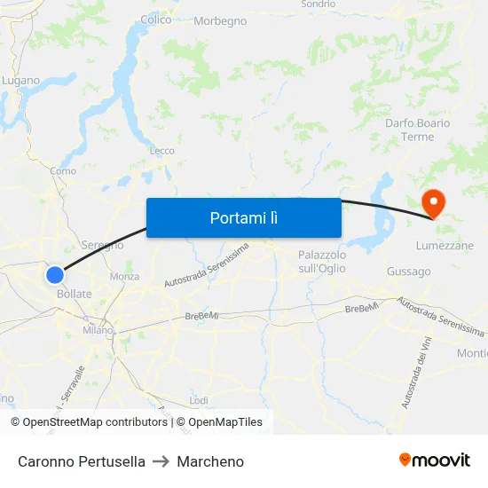 Caronno Pertusella to Marcheno map