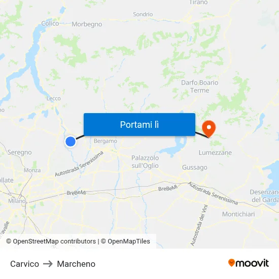 Carvico to Marcheno map