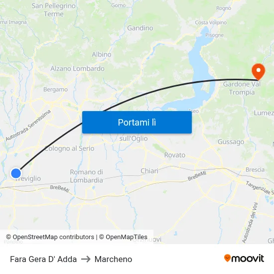 Fara Gera D' Adda to Marcheno map