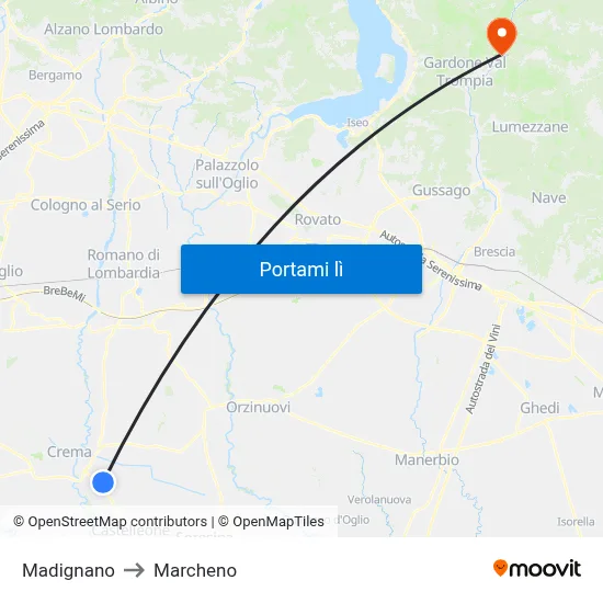 Madignano to Marcheno map