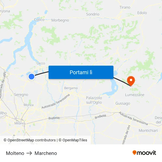 Molteno to Marcheno map