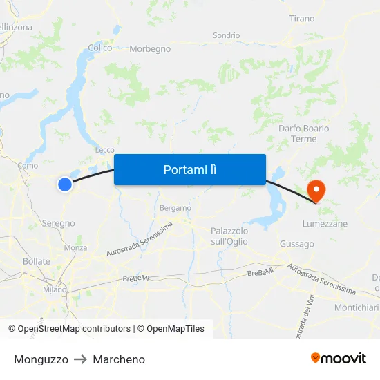 Monguzzo to Marcheno map