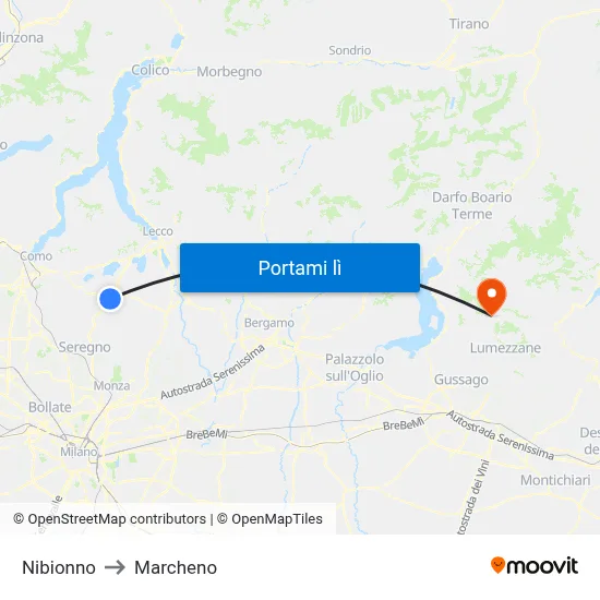 Nibionno to Marcheno map