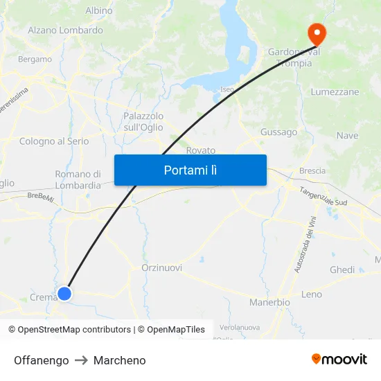 Offanengo to Marcheno map