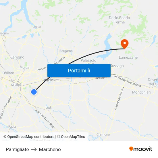 Pantigliate to Marcheno map