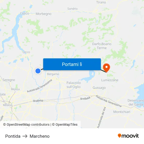 Pontida to Marcheno map