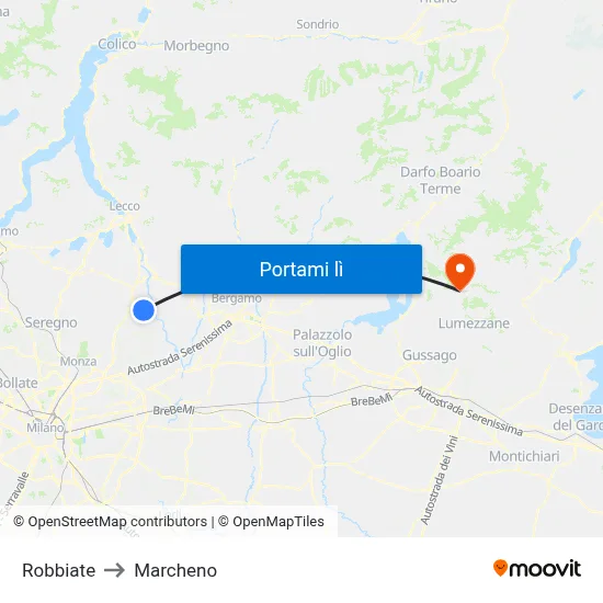 Robbiate to Marcheno map