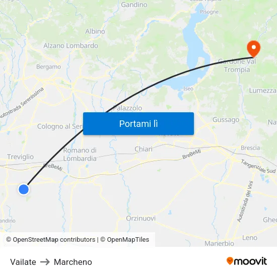 Vailate to Marcheno map