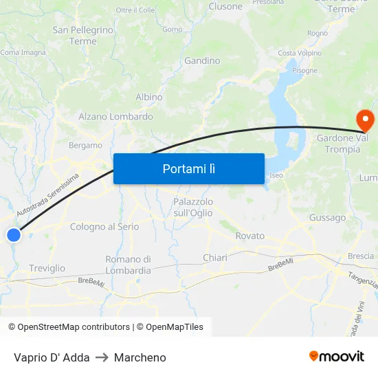 Vaprio D' Adda to Marcheno map