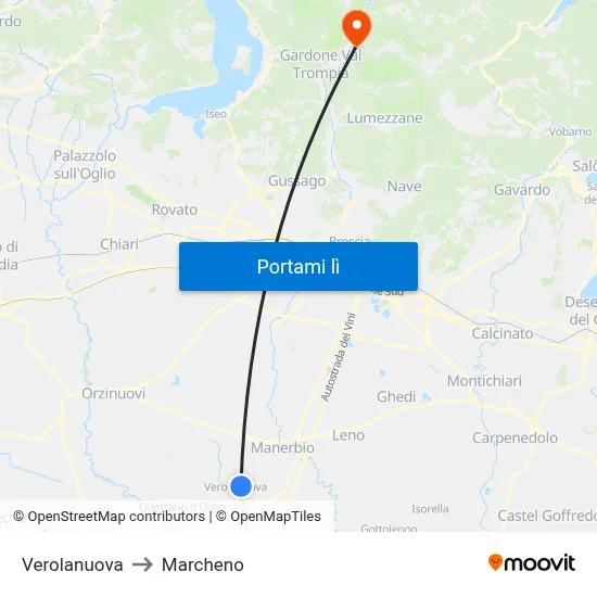 Verolanuova to Marcheno map