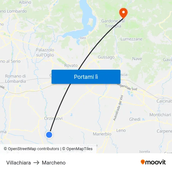 Villachiara to Marcheno map