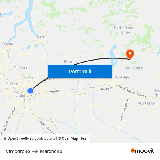 Vimodrone to Marcheno map