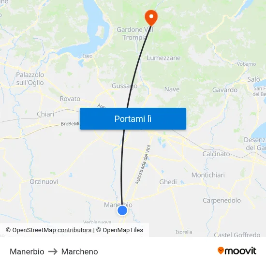 Manerbio to Marcheno map