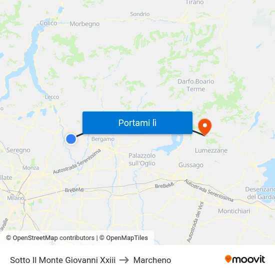 Sotto Il Monte Giovanni Xxiii to Marcheno map