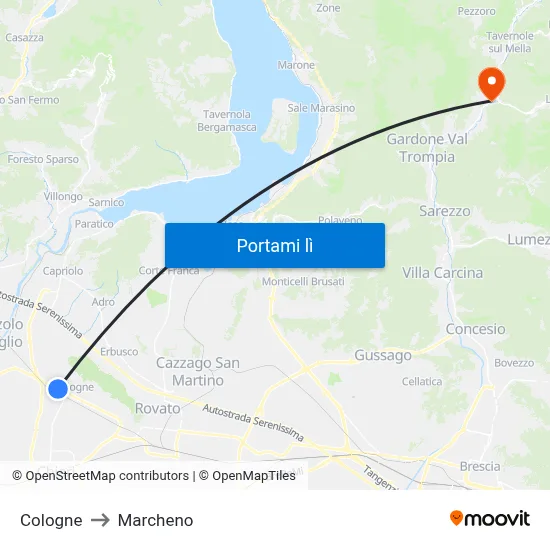 Cologne to Marcheno map