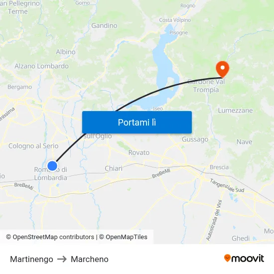 Martinengo to Marcheno map