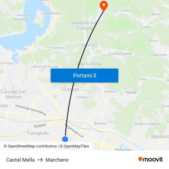 Castel Mella to Marcheno map