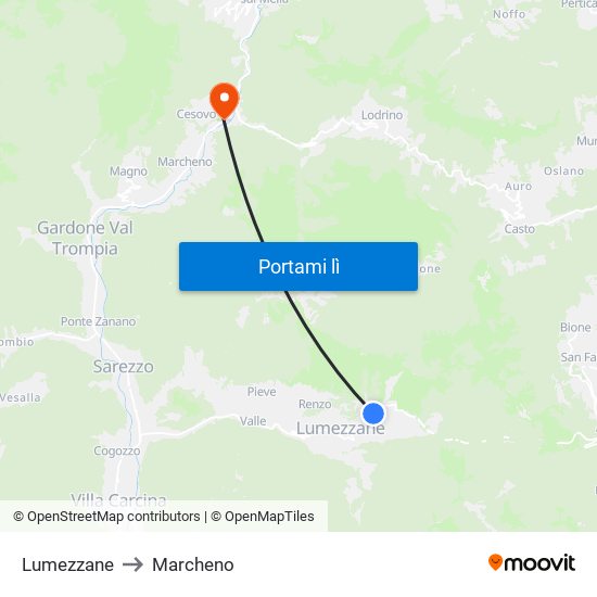 Lumezzane to Marcheno map